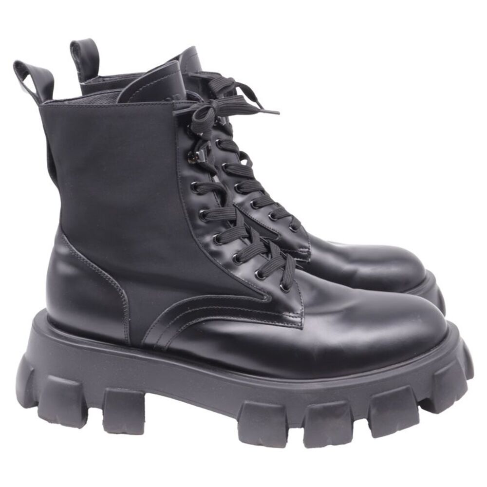 Prada Monolith Combat Boots in Black Leather and Nylon